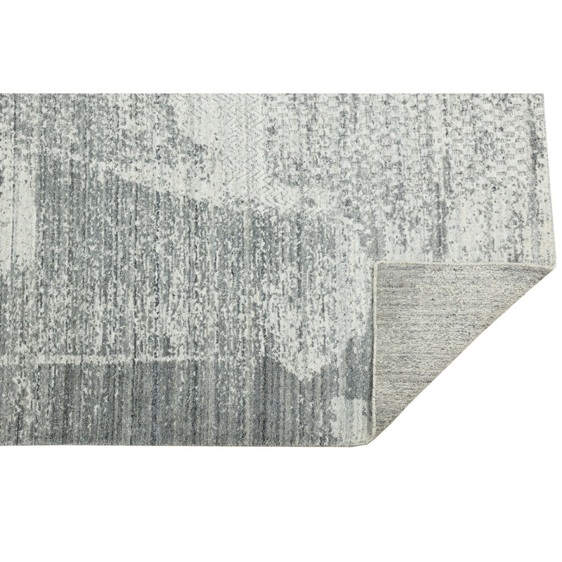 Gray Hand-Knotted Wool Subtle Linear Textured Abstract Modern Contemporary Carpet Rug, 6' x 9'