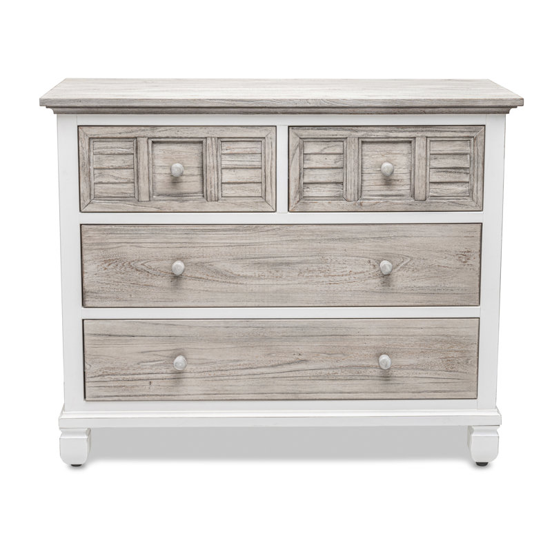 Commode 4 tiroirs - finition gris pommelé et blanc