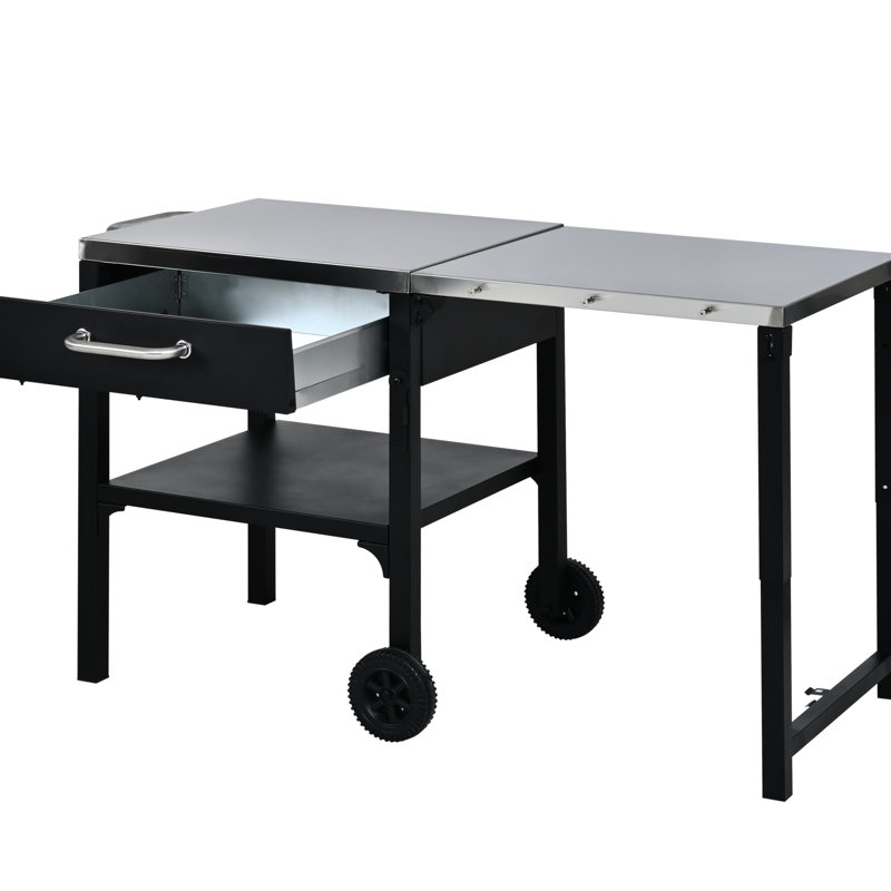 Chariot de salle à manger d'extérieur avec plateau en acier inoxydable et tiroir de rangement pour la surface de patio