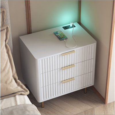 Table de chevet avec station de charge, table de chevet intelligente avec veilleuse, table de chevet moderne avec armoire de rangement pour chambre à coucher