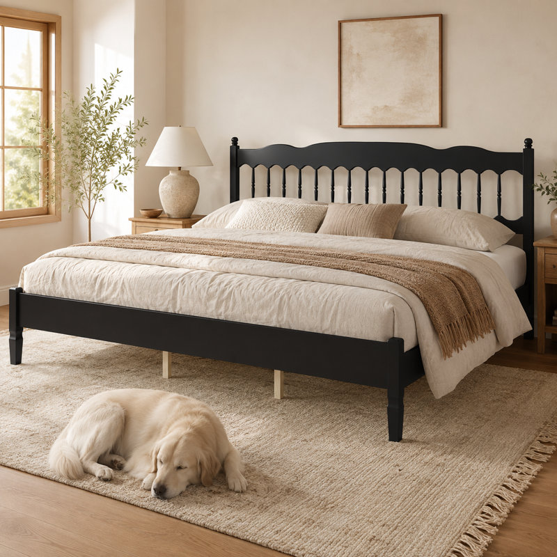 Lit plateforme en bois Bolton, Noir