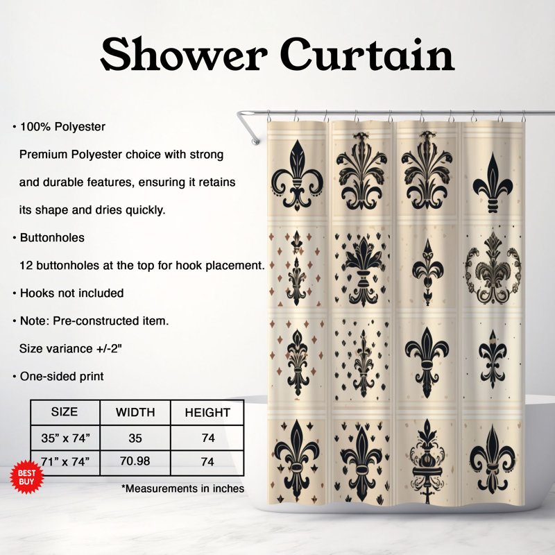 Rideau de douche IntriCatse Damask - Premium, H 74 po x l 71 po