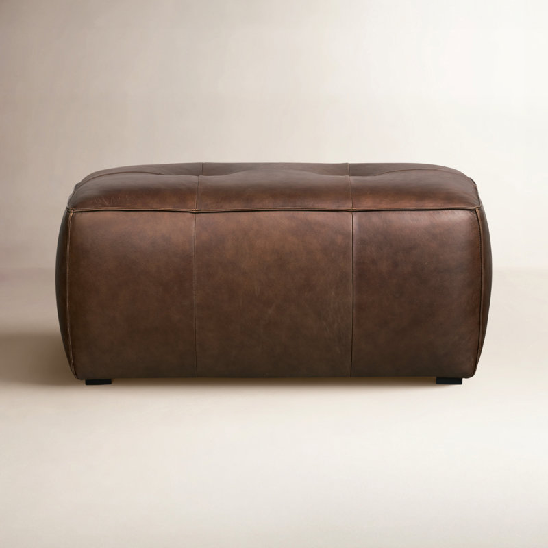 Capa Full Grain Genuine Italian Leather Ottoman, Chocolate Brown Genuine Leather