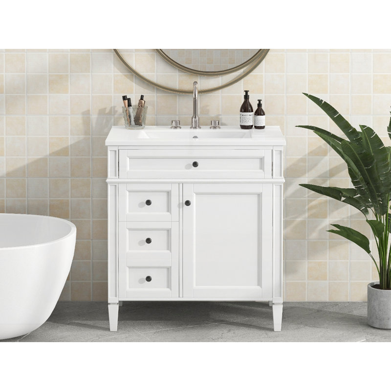 Meuble-lavabo 30 po avec lavabo supérieur, Noir, Blanc