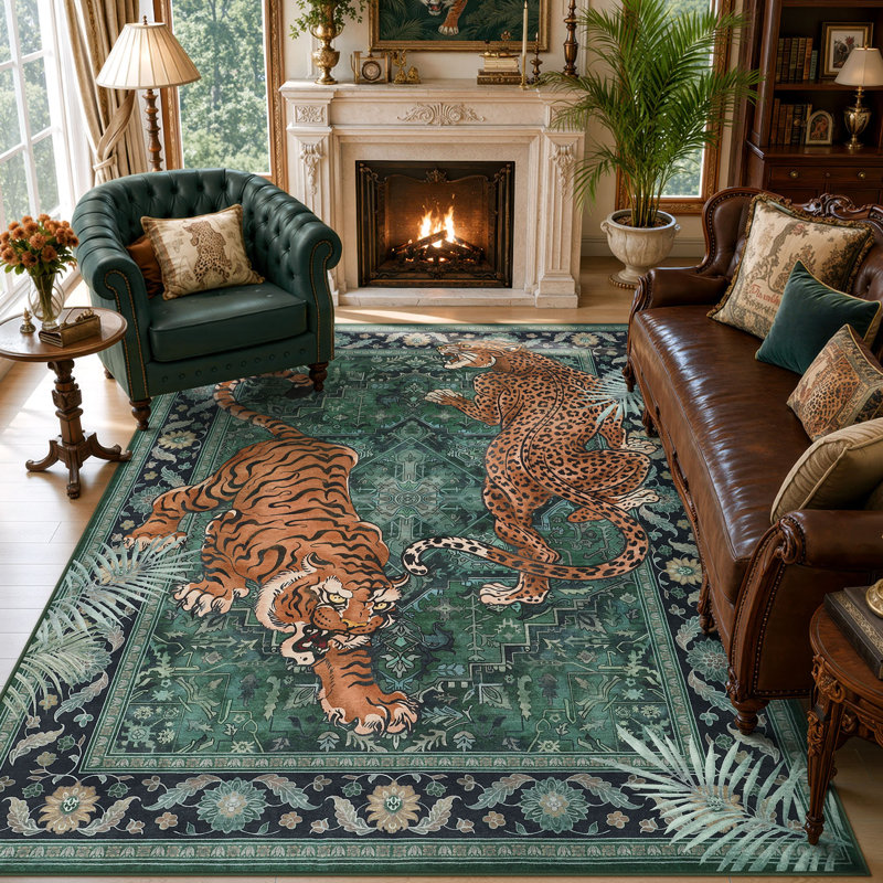Tapis intérieur doux et antidérapant Boho, Rectangle 8' x 10', Vert