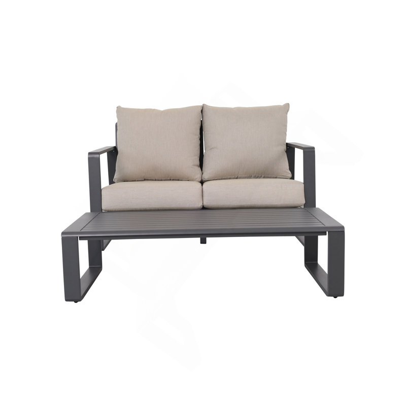 Canapé double + table basse rectangulaire, Coussin gris / cadre gris