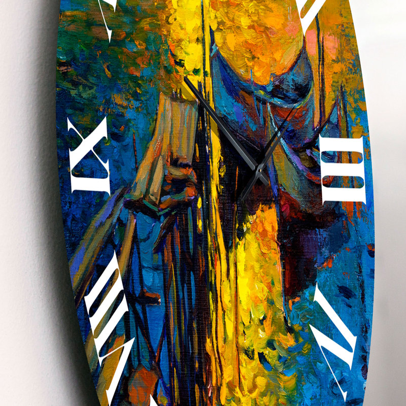 Bateau pendant la soirée, lueur au lac II - horloge murale nautique et côtière, Petit