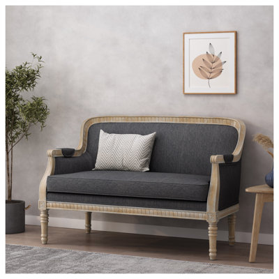 Causeuse 2 places avec pieds tournés en tissu gris anthracite French Country Inspired
