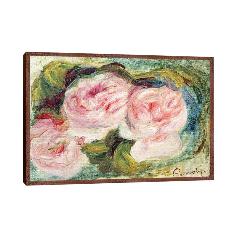 The Three Roses by Pierre-Auguste Renoir - Painting on Canvas, Classic Brown Wood Framed, 45.72cm H x 66.04cm W x 3.81cm D