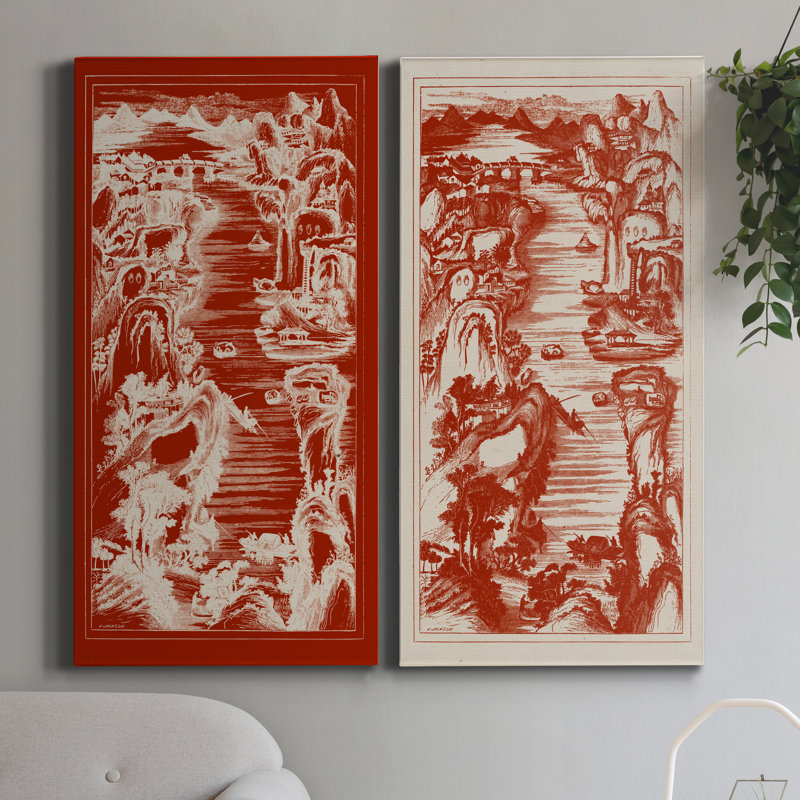 Ensemble de 2 toiles tendues chinoises, H 16 po x l 16 po x P 1 po