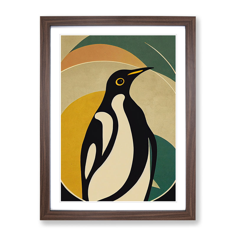 Modern Abstract Penguin No.5 - Framed Print, 64cm H x 46cm W x 2cm D, Walnut