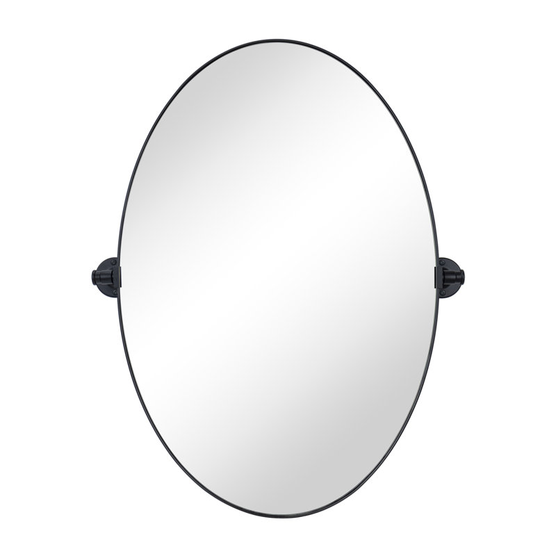 Aura 20'' W X 30'' H Matt Black Metal Framed Oval Pivoting Bathroom Mirror, Tilting Oval Vanity Mirror for Wall, Vertical Hanging