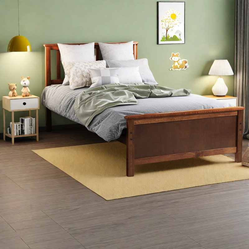 Lits en bois robustes et modernes, taille simple avec tête et pied de lit pour la maison