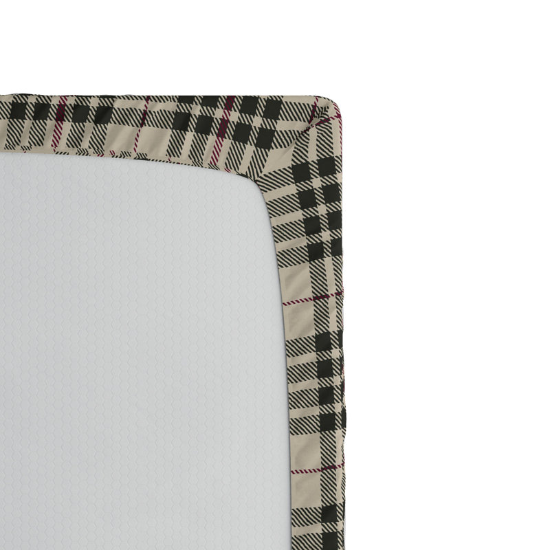 Full Size Beige and Maroon Plaid Microfiber Fitted Sheet