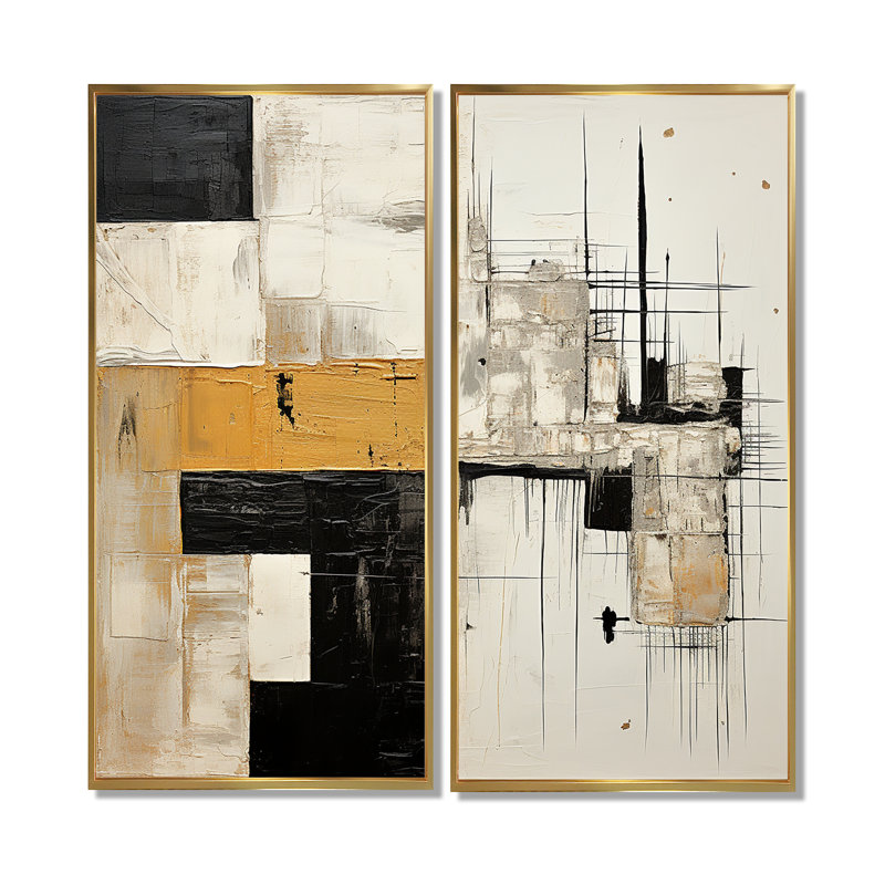 Beige et noir Divine Simplicity IV - peinture abstraite grand art mural, 40" H x 40" W, Impression encadrée flottante, Gold