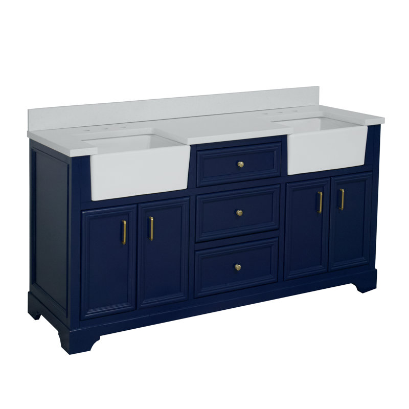 Emiliano 72'' Double Bathroom Vanity with Top, Quartz, Royal Blue