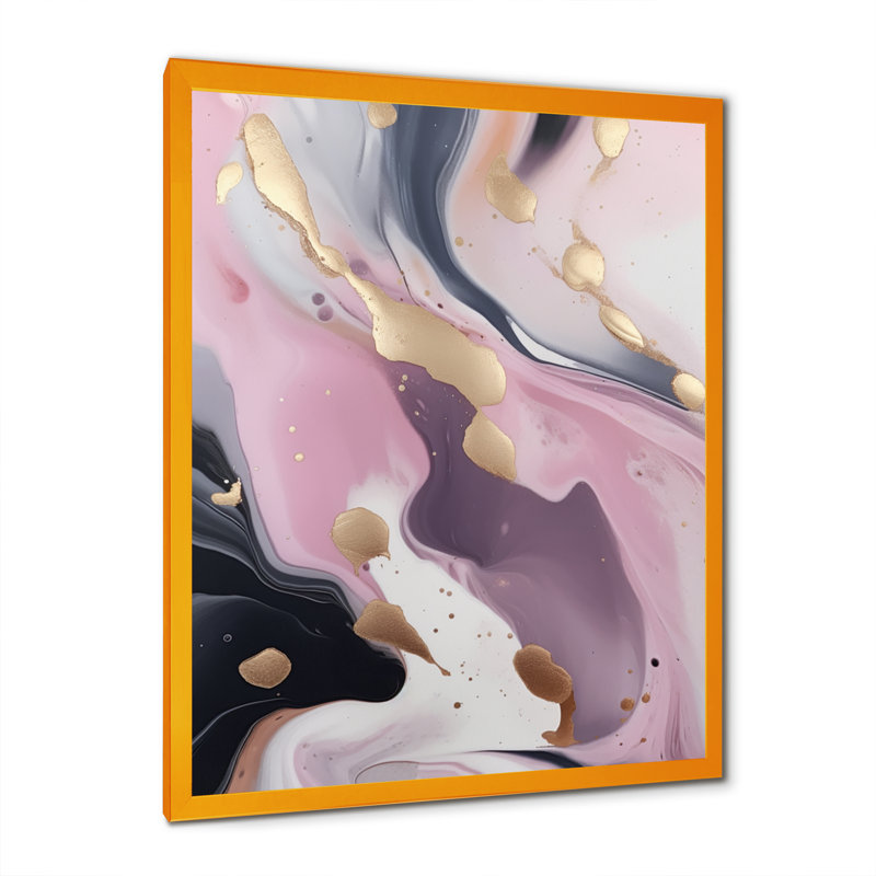 Rose et or mystérieux marbre V - impression, H 44 po x l 34 po x P 1,5 po, Encadrement doré