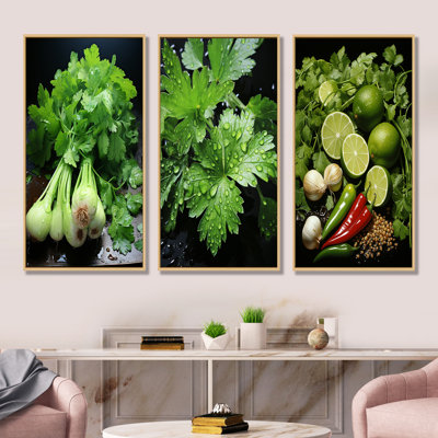 Herbs Cilantro Splash I - Herbs Wall Art Prints Set Of 3
