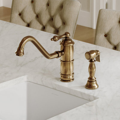 Whitehaus 9.5" solid brass deck mount single-hole kitchen faucet with lever handle and side spray