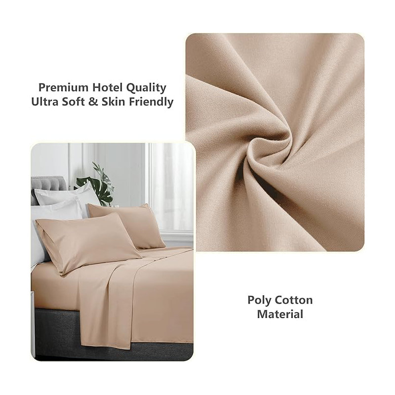 Ranarda Cotton Blend Percale Flat Sheet, Double (4'6), Beige