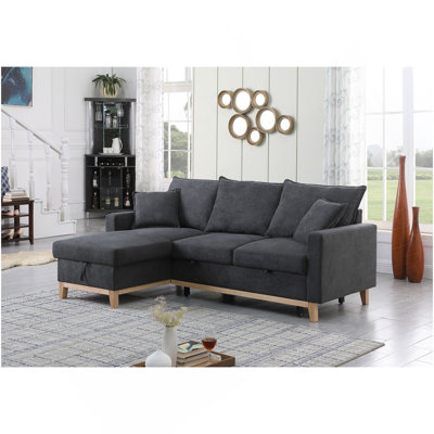 Cosimo 84.25"W Dark Gray Woven Reversible Sleeper Sectional Sofa With Storage Chaise
