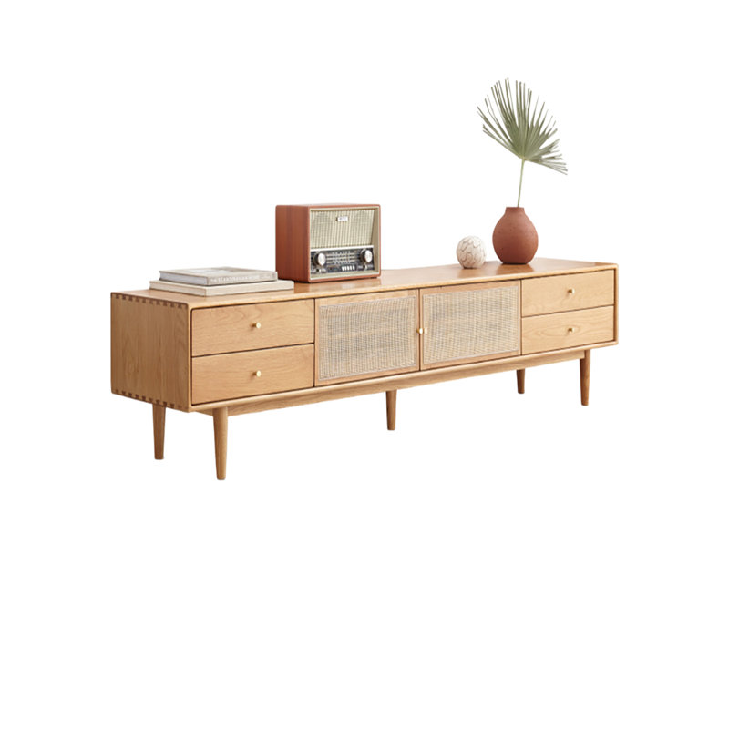 Oak TV Stand with Adjustable Shelf, 17.32"H x 59.05"L x 13.78"W