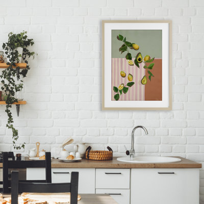 Midcentury Avocado & Lemons Framed Print Under Glass, design by Dani Heyward