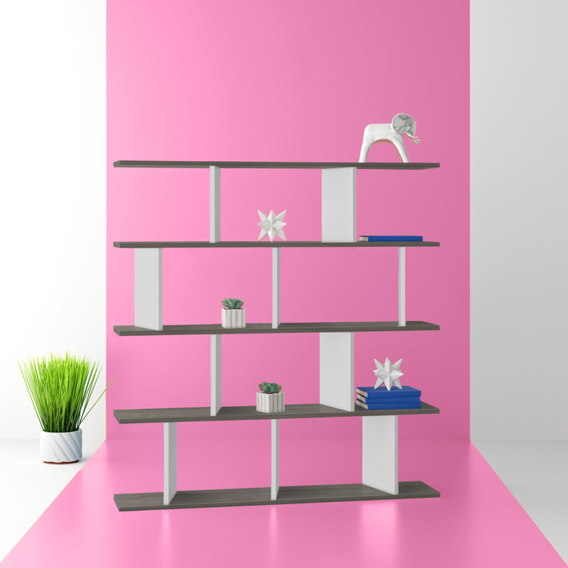 Jayvianna 53.9" H x 51.6" W Modern Geometric Bookcase, Wenge/White