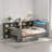 Wood Daybed With Storage Shelves, 2 Drawers, Charging Station, Led, Desk And Upholstered Headboard-1571271274-1571271284