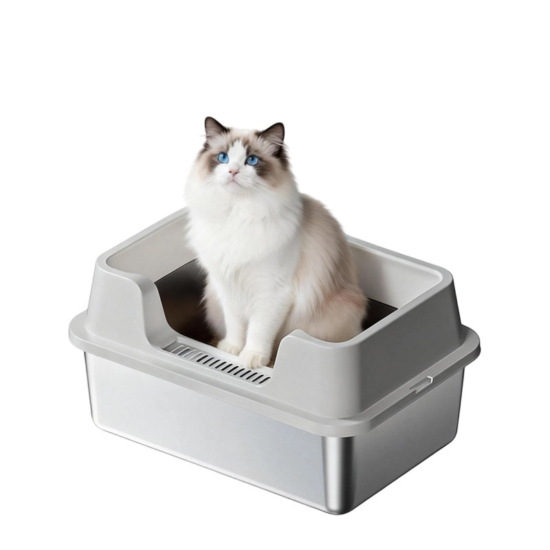 Polyethylene Plastic Litter Box Enclosure, 27cm H x 35cm W x 55cm D, Grey