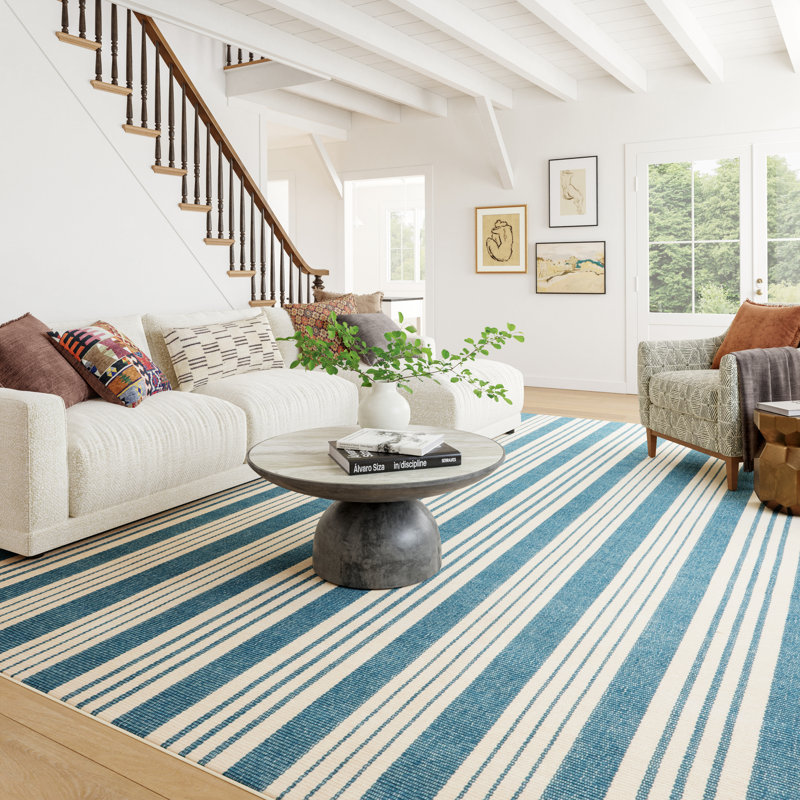 Talos Coastal Striped Machine Washable Rug, Rectangle 7'6" x 9'6"