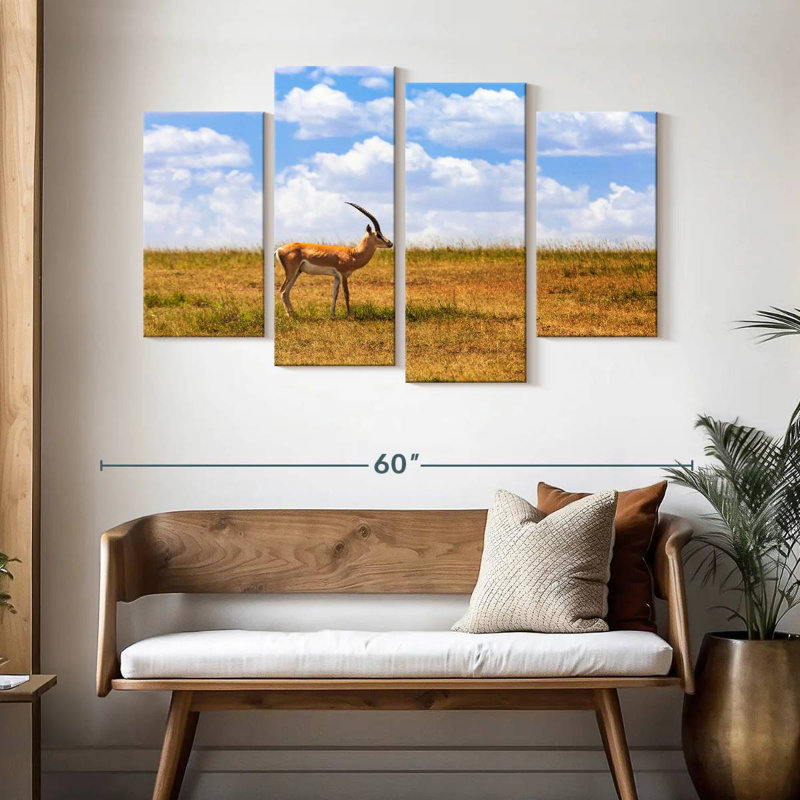 Gazelle dans la savane, H 32 po x l 52 po