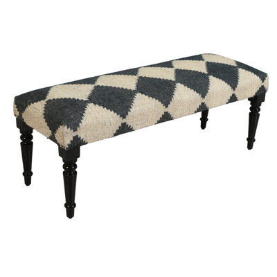 Covington Handmade Jute/Wool Black/Gray Checkered Accent Bench