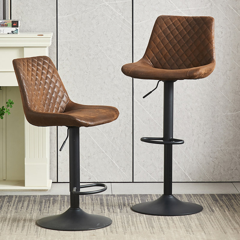 Abernon Vintage Upholstered Suede Swivel Adjustable Height Stool, Brown