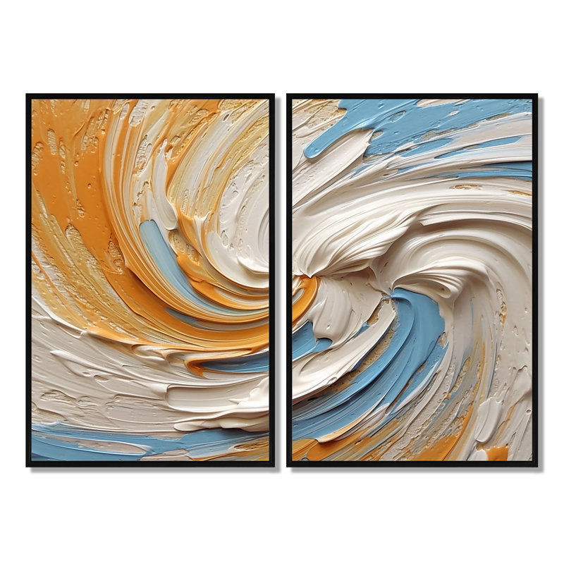 Or éternel tourbillon III - abstrait spirales murales 2 panneaux, Black, 36" H x 48" W, Impression encadrée flottante