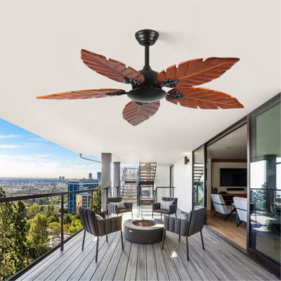 52 Inch Tropical Ceiling Fan (No Light), Palm Leaf Indoor/Outdoor Ceiling Fan For Patio & Living Room, Reversible Fan, Black Bronze