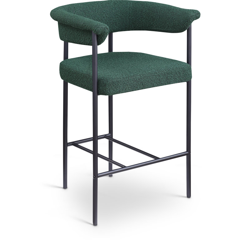 Malin Upholstered Counter Stool with Metal Frame, Green Boucle Fabric