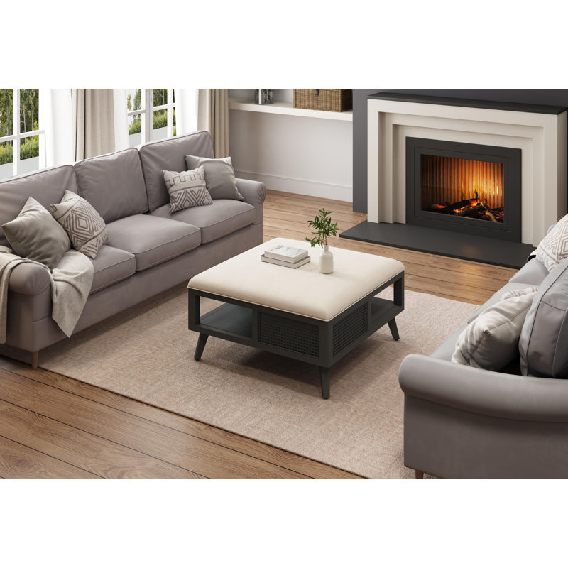 Square Rattan Coffee Table with Storage, Grey