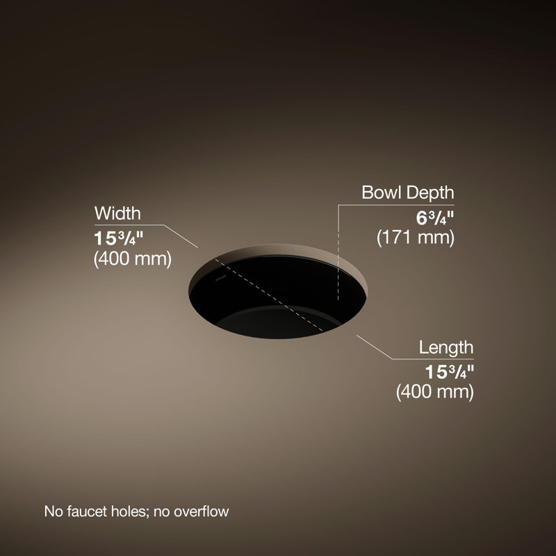 Verticyl Ceramic Vitreous China Circular Undermount Bathroom Sink with Overflow, Black Black