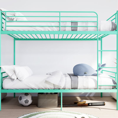 Twin Size Metal Bunk Bed, , High Guardrail, Storage, Fine Powder Coating, No Box Spring Needed, Split Function, Mattress Slats Modern Bed For Bedroom, Over Twin, Noise , Iron Construction, Wear -