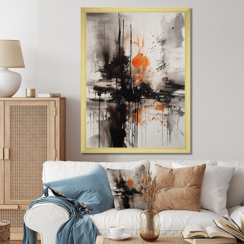 «Exploration des profondeurs du marbre noir I» sur toile, H 32 po x l 24 po x P 1 po, Encadrement doré