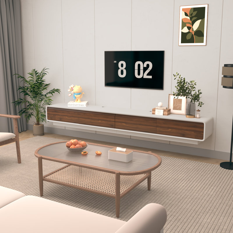 94.53" Wall-Mounted/Floor Standing TV Stand For Tvs Up To 100", Floating Media Console With 2 Drawers And 2 Cabinets