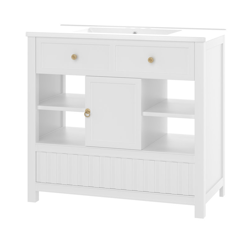 Freestanding 36" Bathroom Vanity With Ceramic Top, White