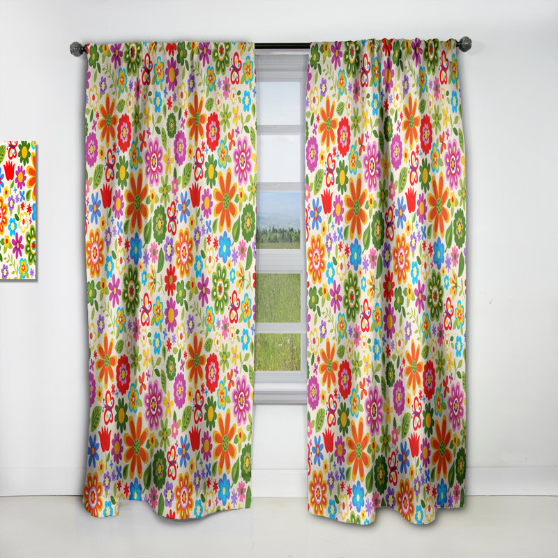 Rideau occultant rétro à motif floral rétro - motif floral bohémien et éclectique, L 52 po x L 120 po