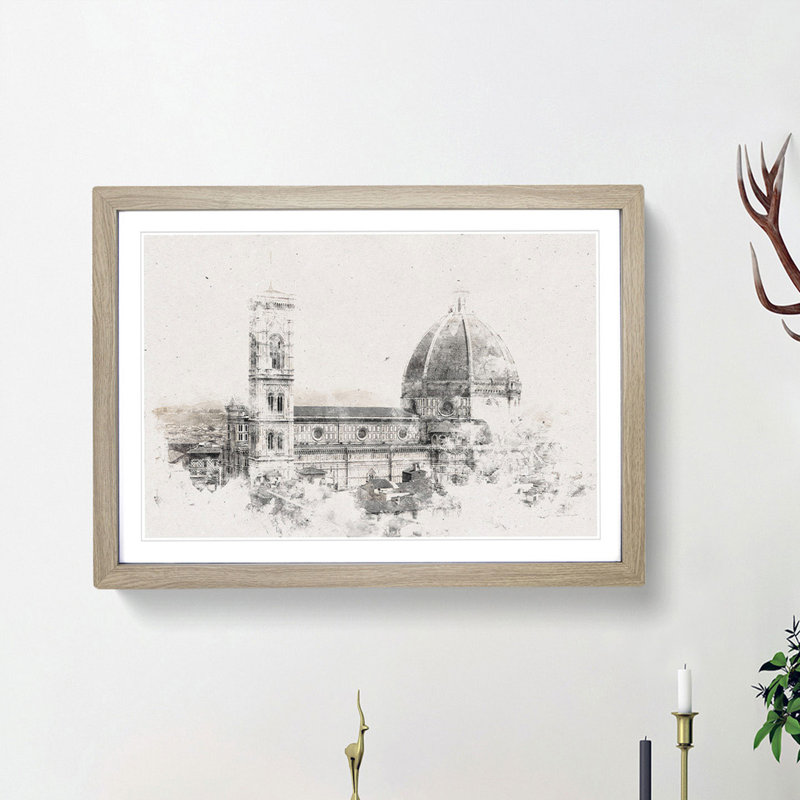 Florence Cathedral in Italy - Picture Frame Painting Print, 40cm H x 60cm W x 2cm D, Oak Framed
