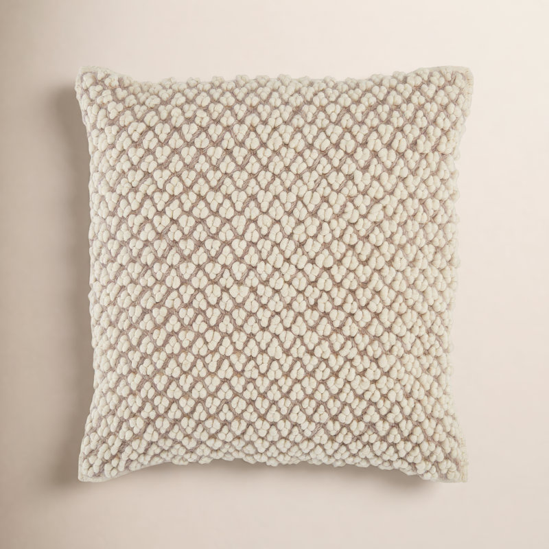 Toulon Embroidered Wool Blend Throw Pillow, Light Taupe, Down Alternative