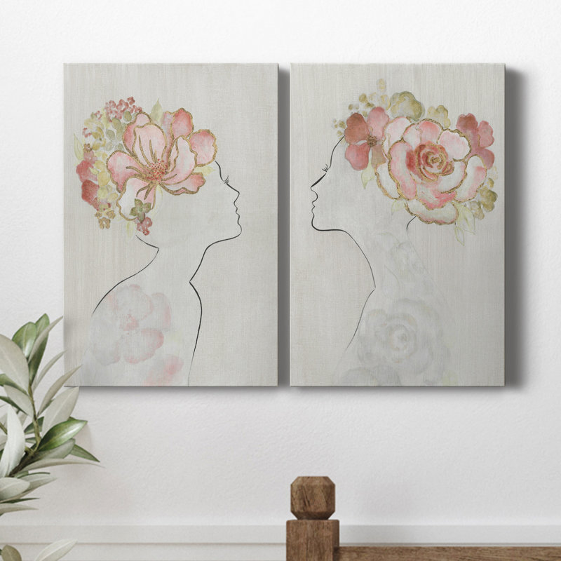 Fashion Floral Silhouette I - Ensemble de 2 peintures sur toiles, H 18 po x l 24 po x P 1 po, Toile tendue