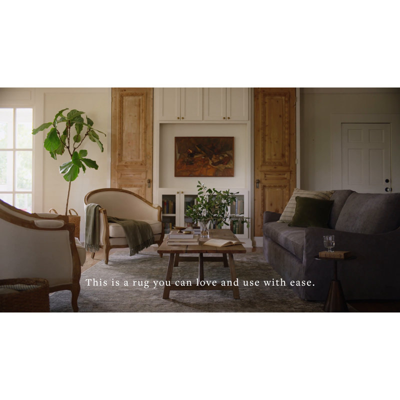 Large Gray and Moss Synthetic Vintage Area Rug