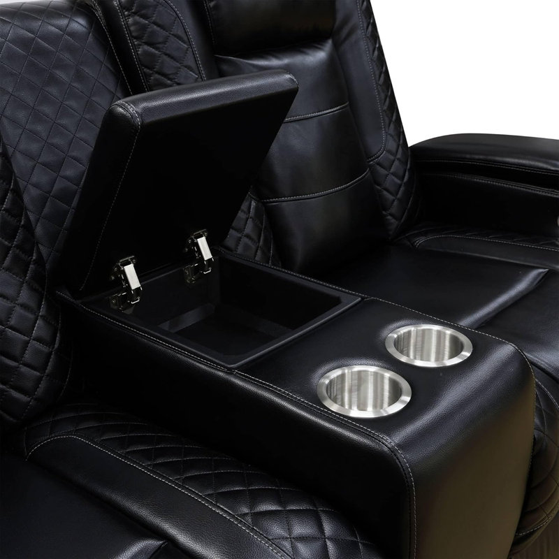 Ensemble de canapé inclinable électrique 2 pièces avec lumières DEL, causeuse et canapé en cuir respirant, ports USB, table rabattable et console de rangement (ensemble de 2)