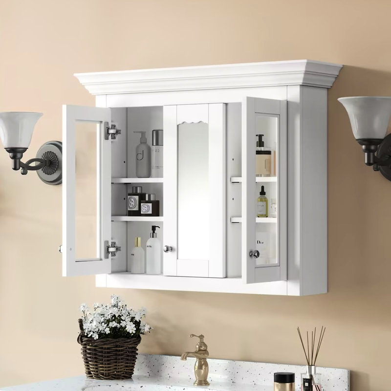 Armoire de salle de bain 35 "avec tablettes réglables, 5, fixation murale, style moderne, peu encombrante, facile à assembler et à nettoyer, rangement blanc, 5 à polir